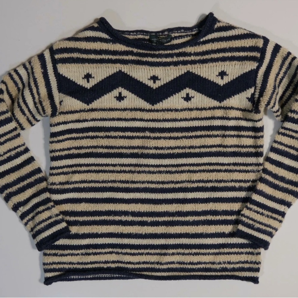 Lauren Ralph Lauren Navy and Cream Patterned Sweater